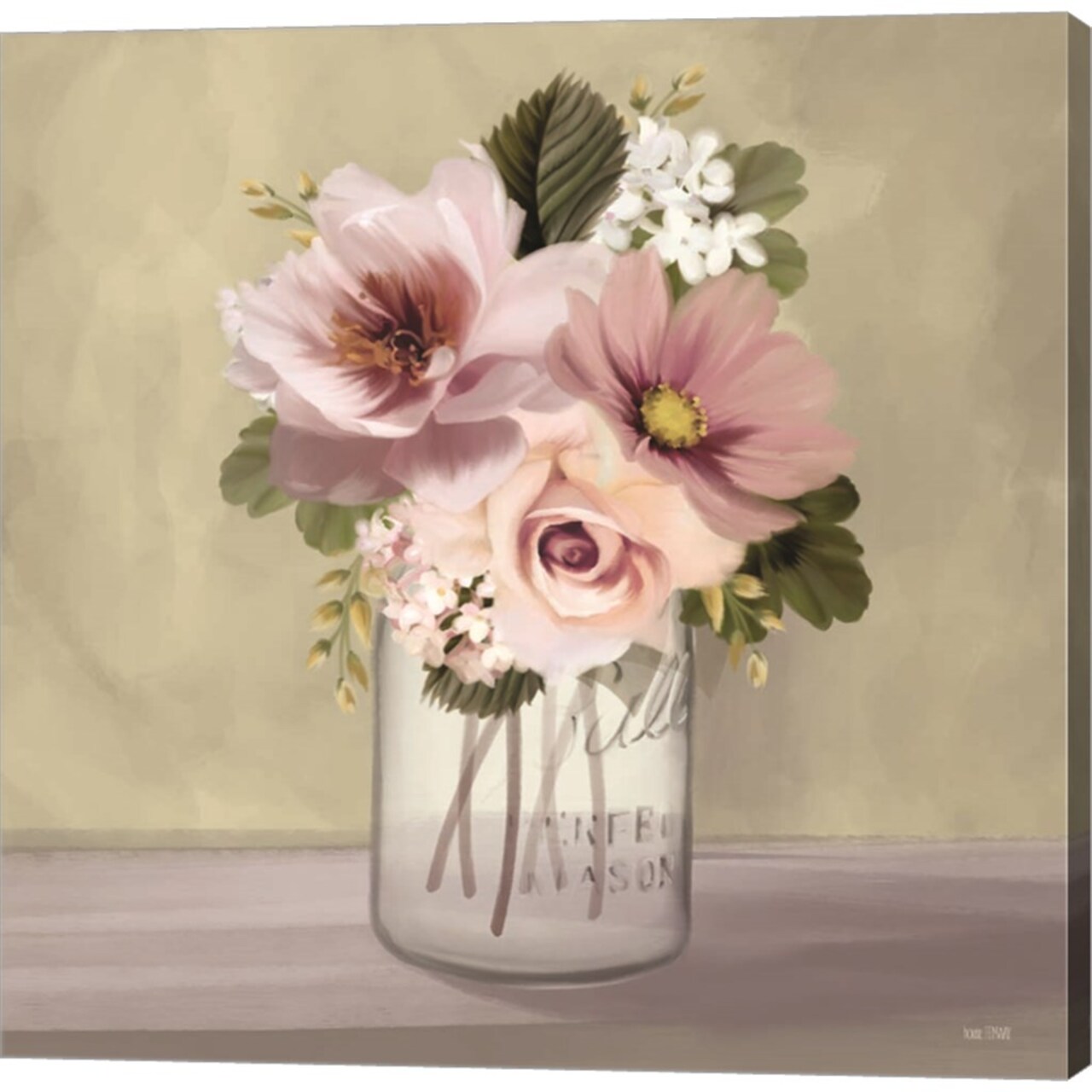 Pink Mason Jar Floral by House Fenway 24" x 24" Canvas Wall Art